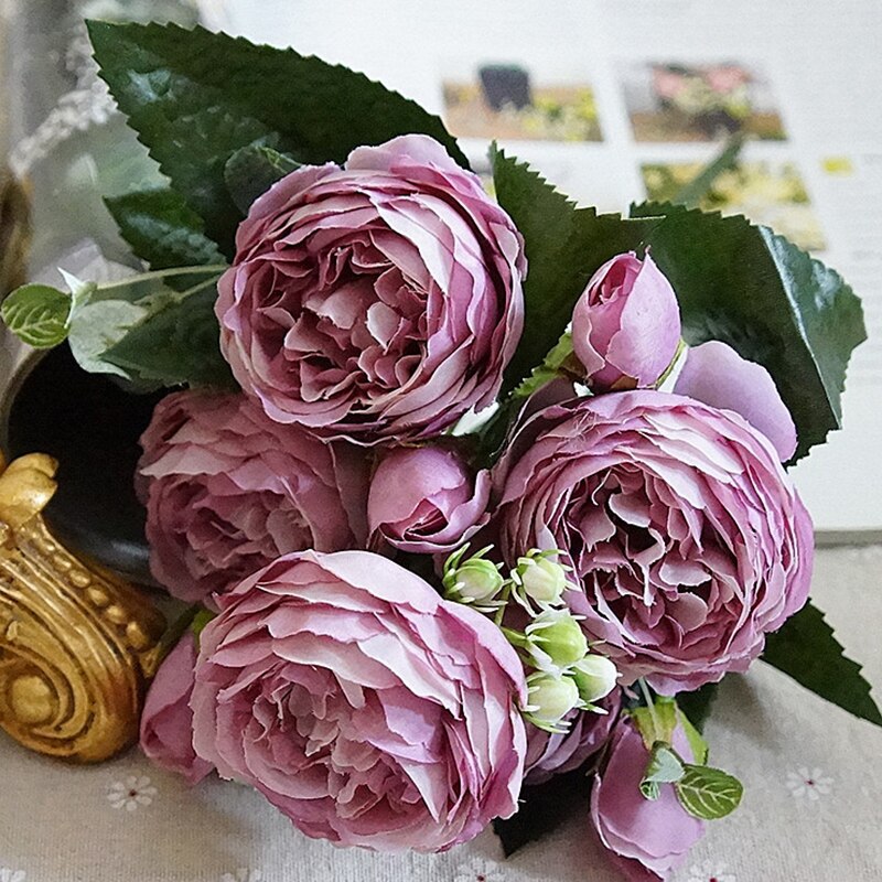 roze grote pioen kunstbloemen elegante mooie zijden nep bloemen blossom pioenen bruiloft home party decoratie blad: 2