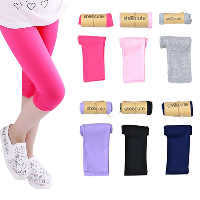 6 Pack Meisje Leggings Knielengte Kids Zomer Skinny Broek Effen Kleur Kinderen Basic Klassieke Stretch Capri Voor School Dragen