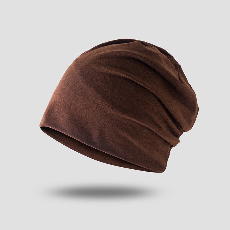 Elastisk bomuld turban hat ensfarvet mand varm vinter tørklæde motorhjelm indre hijabs hætte muslimsk hijab femme wrap hoved: Brun
