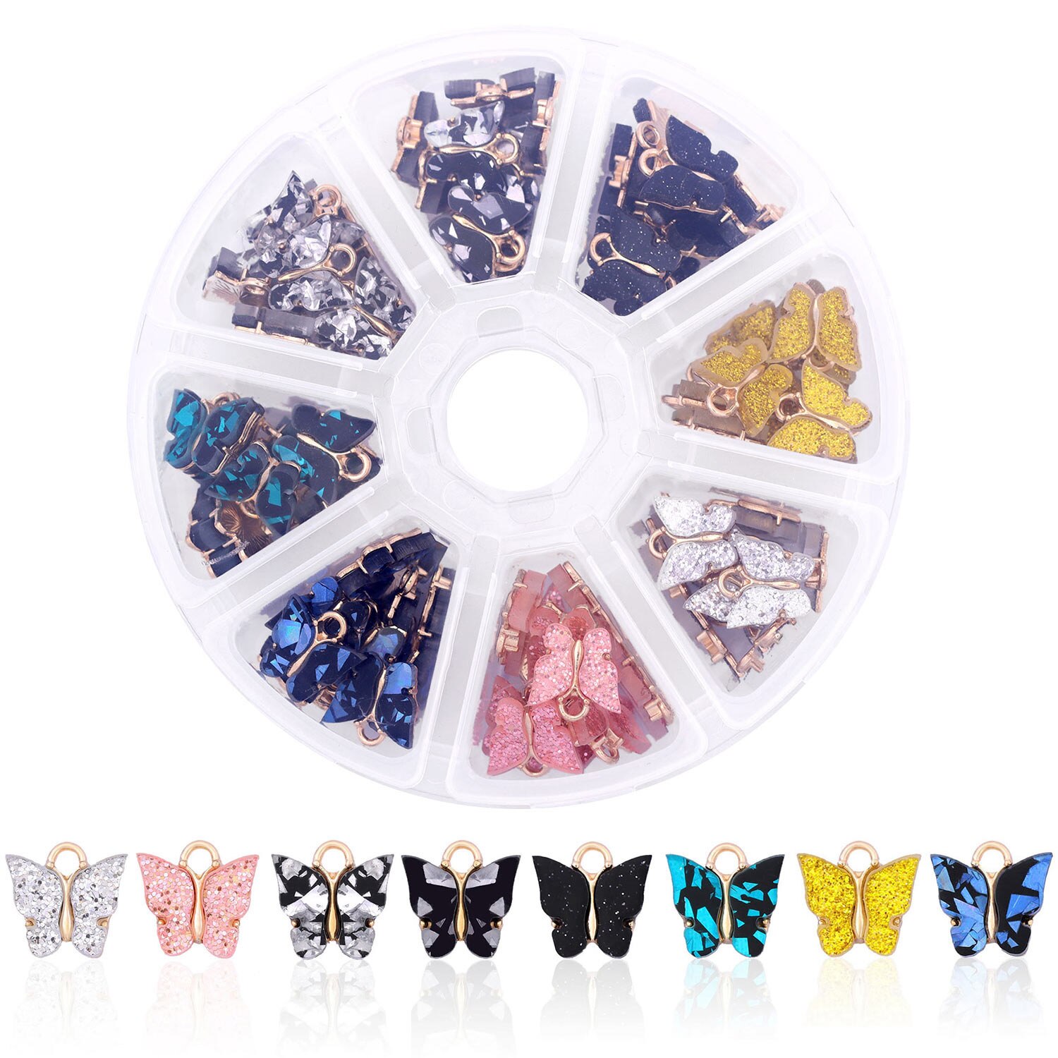 96 Teile/los Shiny Acryl Schmetterling Bunte Charms Schmuck Zubehör Mit Freies Box Für DIY Machen Ohrringe Armbänder Halsketten: B0X21-01