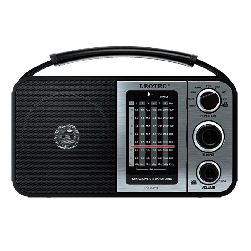 Portable Full Band Radio FM/MW/SW1-6 Radio Receiver Wireless Bluetooth Speaker with SD Card/USB Slot Support AC/DC Power Supply: Default Title