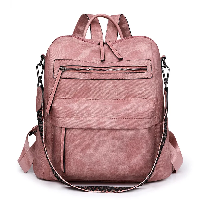Wasserdichter Rucksack aus Leder für Damen, Diebstahlsicherer Rucksack, umwandelbar, modisch, lässig, Umhängetasche für Reisehandtaschen: Rosa