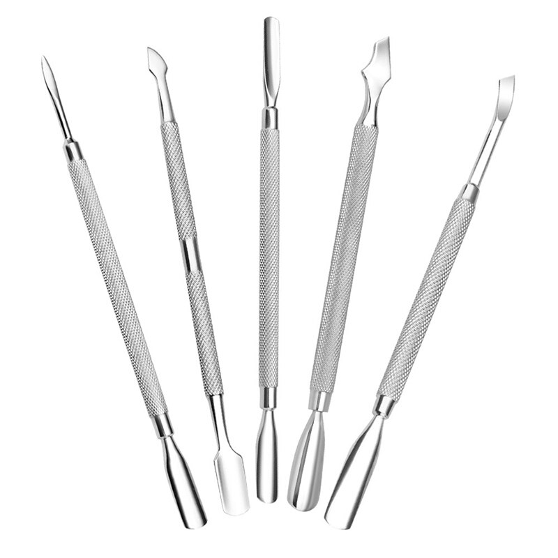 Varilla para pulir cutículas de uñas, removedor de esmalte de acero inoxidable de Gel UV, varilla de doble punta triangular para manicura y pedicura, 1 ud.