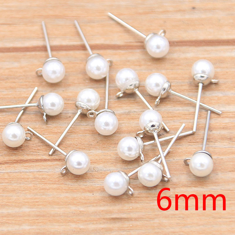 50 Stuks 2 Kleur DIY Imitatie Parel Oorbellen Bevindingen Met Baksteen Sluitingen Sieraden Maken Accessoires Ijzeren Haak Slangetje Handgemaakte: WHITE