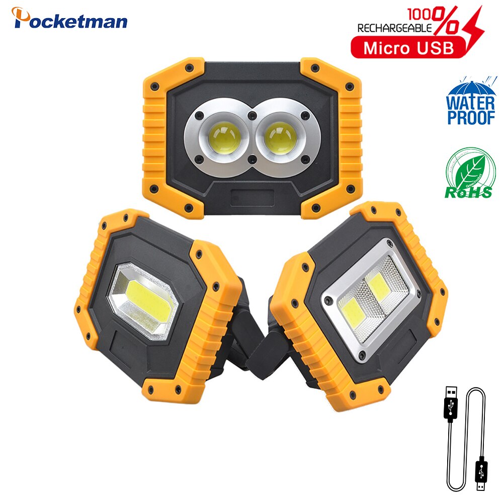 COB LED Portable Lantern Work Lamp Waterproof 3-Mode Emergency Portable Spotlight Rechargeable Floodlight Camping Lamp 18650
