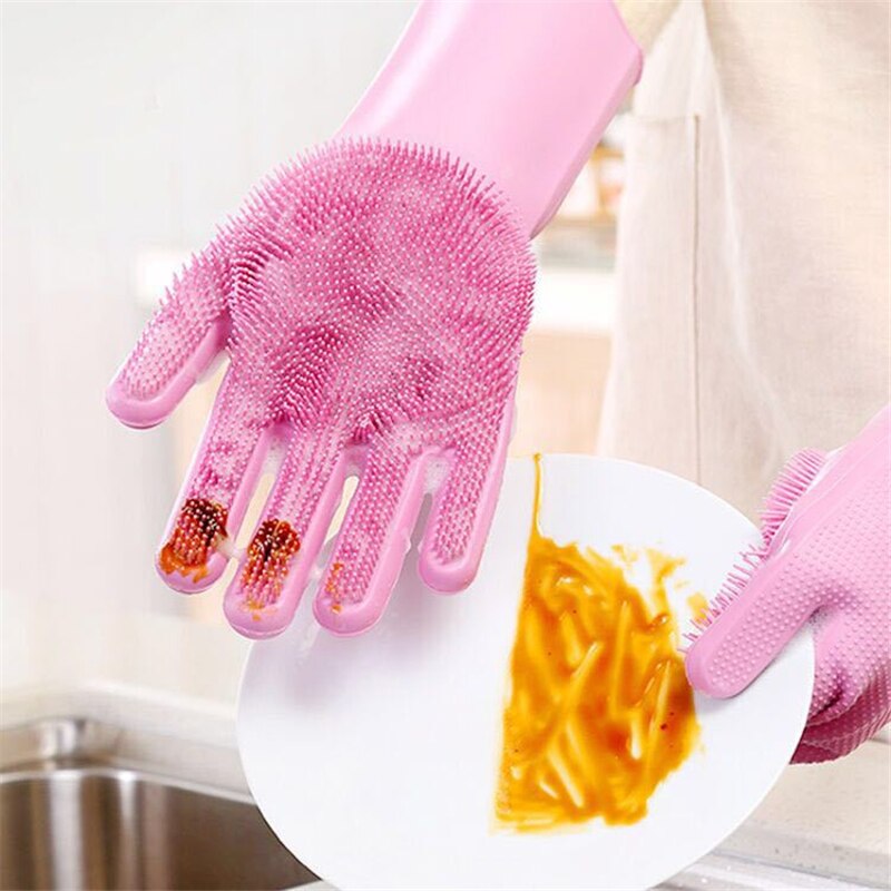 5 color 1/2 pairs Silicone Dishwashing Gloves Magic Multifunction Cleaning Gloves Sponge Rubber Scrub Gloves Kitchen Tool