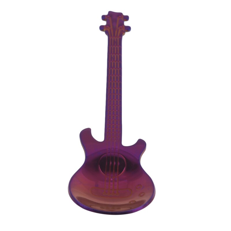 Cuchara de café con forma de guitarra de acero inoxidable para niños, cucharilla de té y café hermosa,: purple