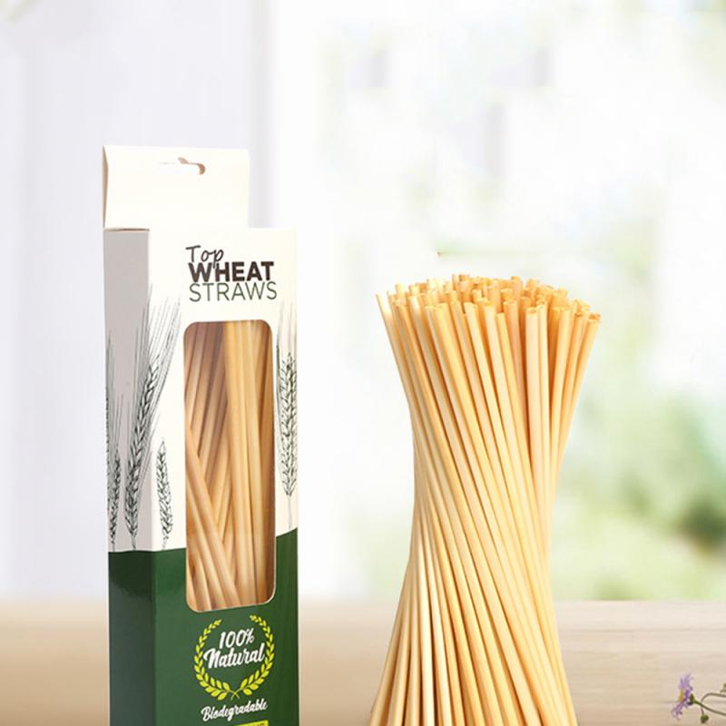 Barra de paja de trigo Natural Degradable, 100 unidades por paquete, 20 Cm, barra de paja orgánica, accesorios de cocina, pajitas portátiles para Navidad
