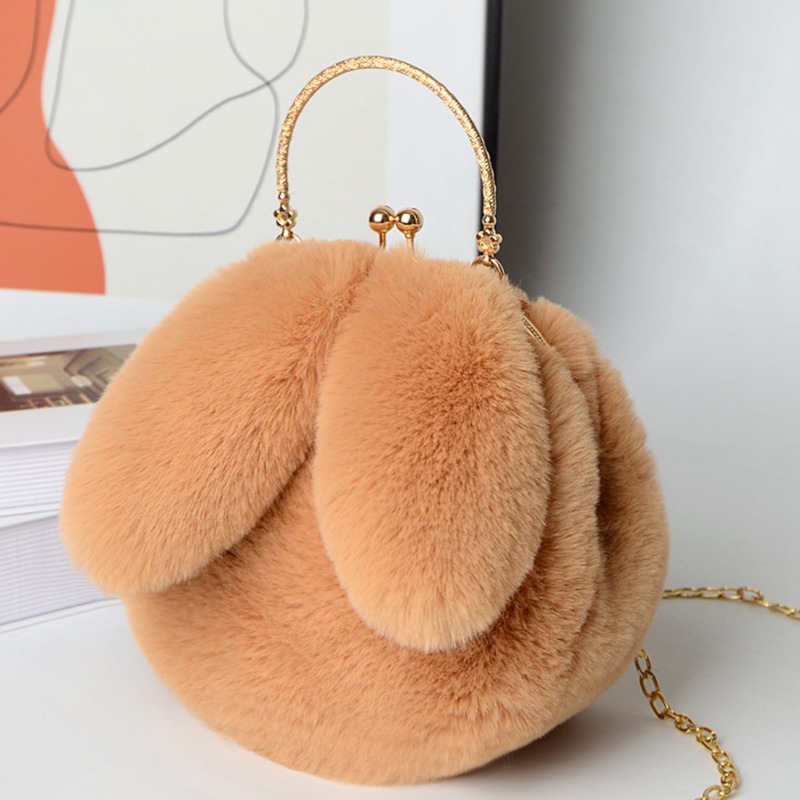 Cute Plush Rabbit Crossbody Bags for Women Korean Version Cute Purses and Handbags Girls Rabbit Ear Shoulder Messenger Bag: Dark Grey