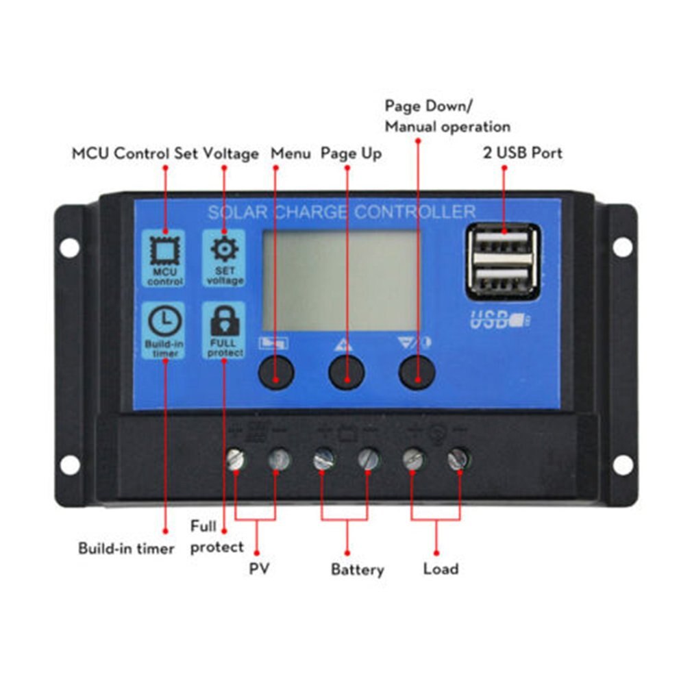 30A Solar- Laderegler HD LCD Anzeige Auto Arbeit Solar- Laderegler Dual USB Auto PWM Ausgang Solarzelle Tafel regler