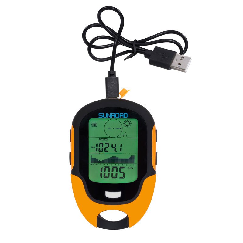 SUNROAD-reloj de bolsillo recargable por USB, altímetro de brújula, barómetro de pesca, resistente al agua, con retroiluminación y temperatura de escalada