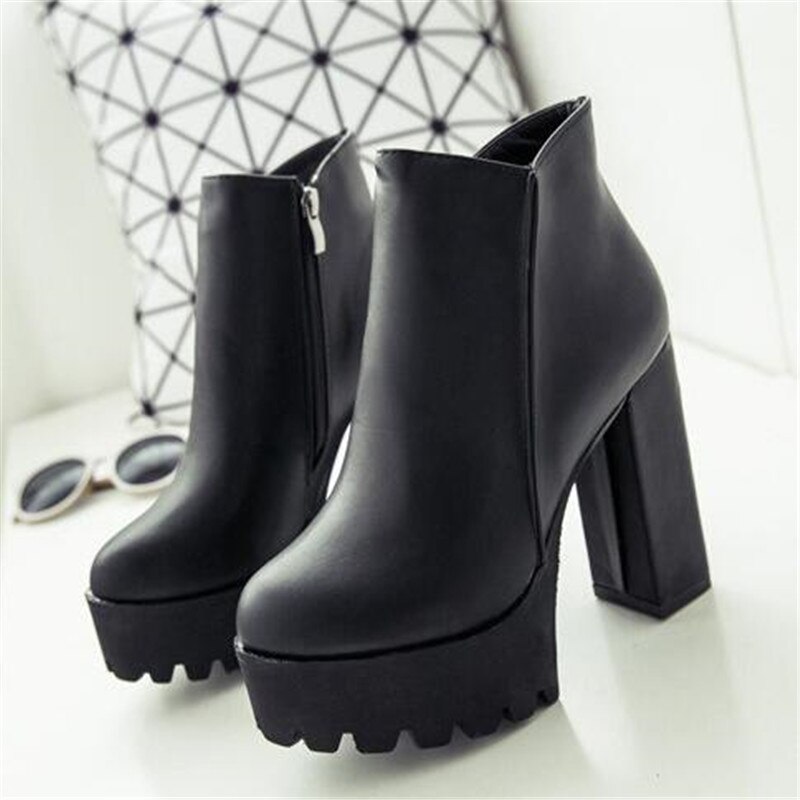 directe Sexy Ultra talons hauts chaussures femme bout rond Martin bottes talon épais plate-forme femmes chaussures bottines: 7