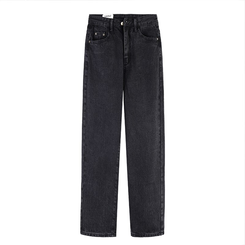 Jeans feminino preto em linha reta vintage lavado calças compridas rua wear all-match baggy outono moda ulzzang lazer adolescentes retro