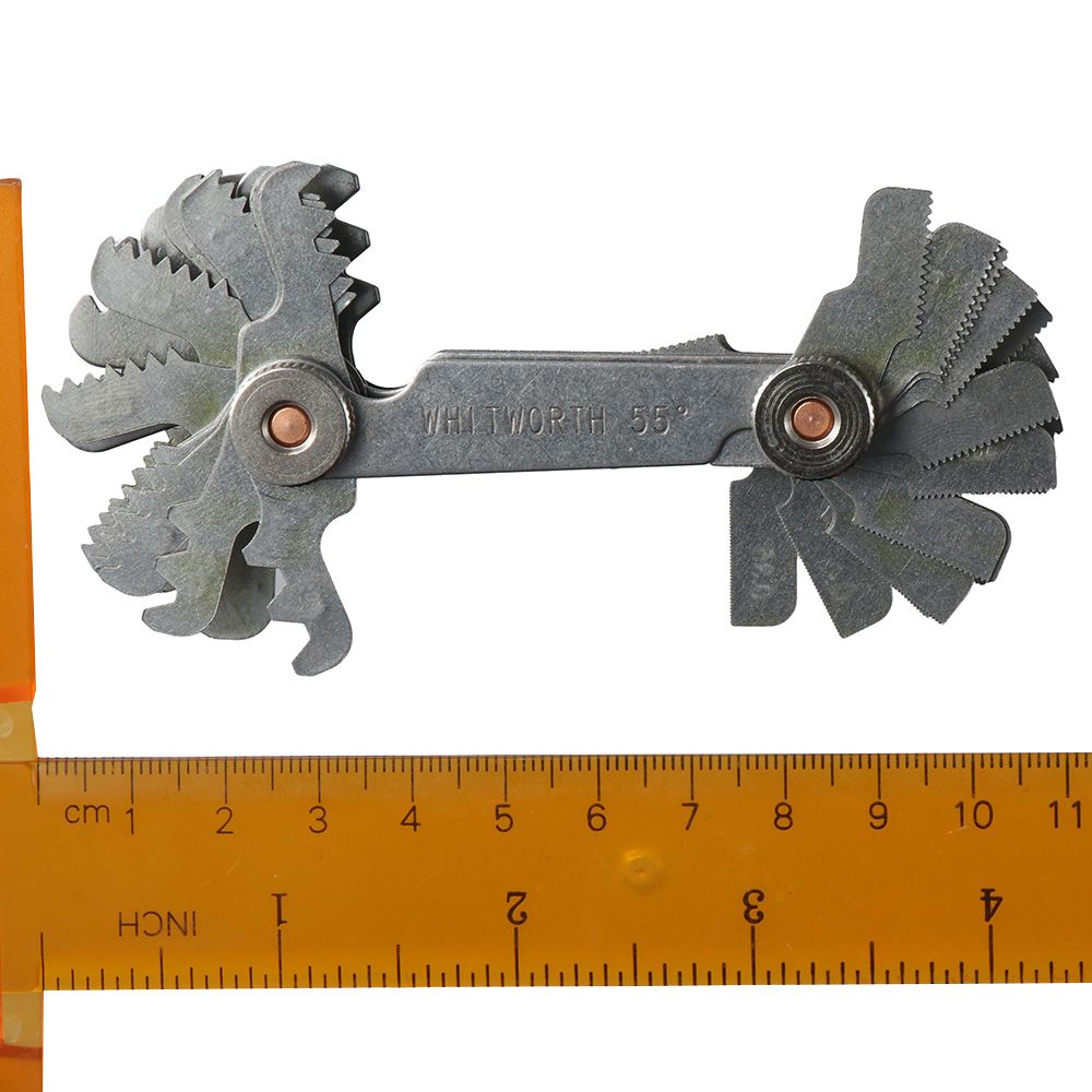 Gevindmåler i rustfrit stål, 52 stk. metrisk og britisk måleværktøj, 55 grader og 60 grader gevindmåler