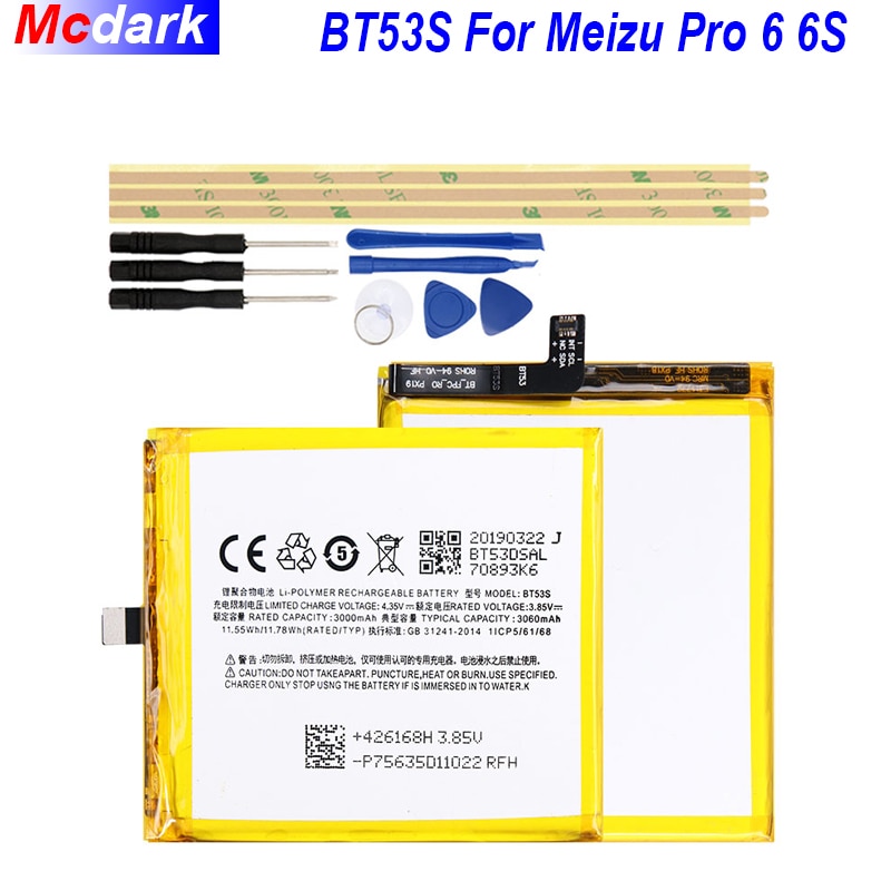 Mcdark BT53S For Meizu Pro 6s Smartphone Battery 3060mAh For Meizu Meizu Pro 6 Smartphone Batterie Accumulator +Tools