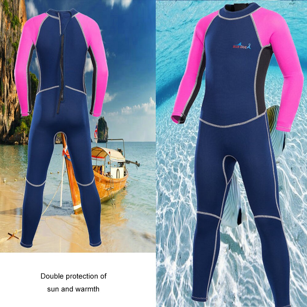 Kids Full Wetsuit 2MM Nylon Neoprene Diving Suit Thermal Warm UV Sun Protection Quick Dry Long Sleeve Back Zippered for boy girl