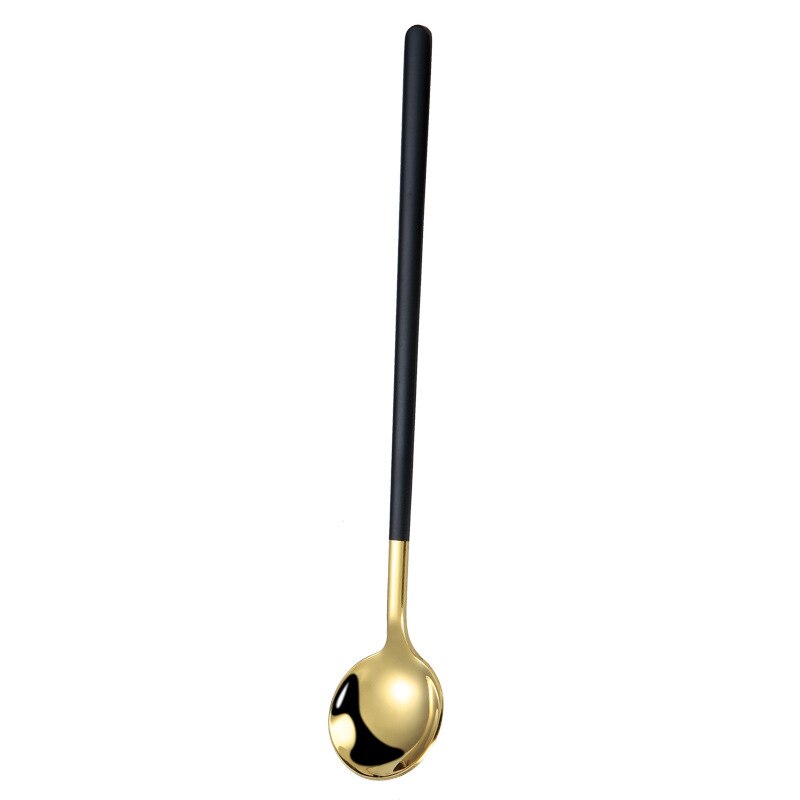 1Pc Stainless Steel Spoon Dinnerware Long Handle Spoon Tea spoon Dessert Coffee Ice Cream Spoons Kitchen Accessories Bar Tools: Black Golden