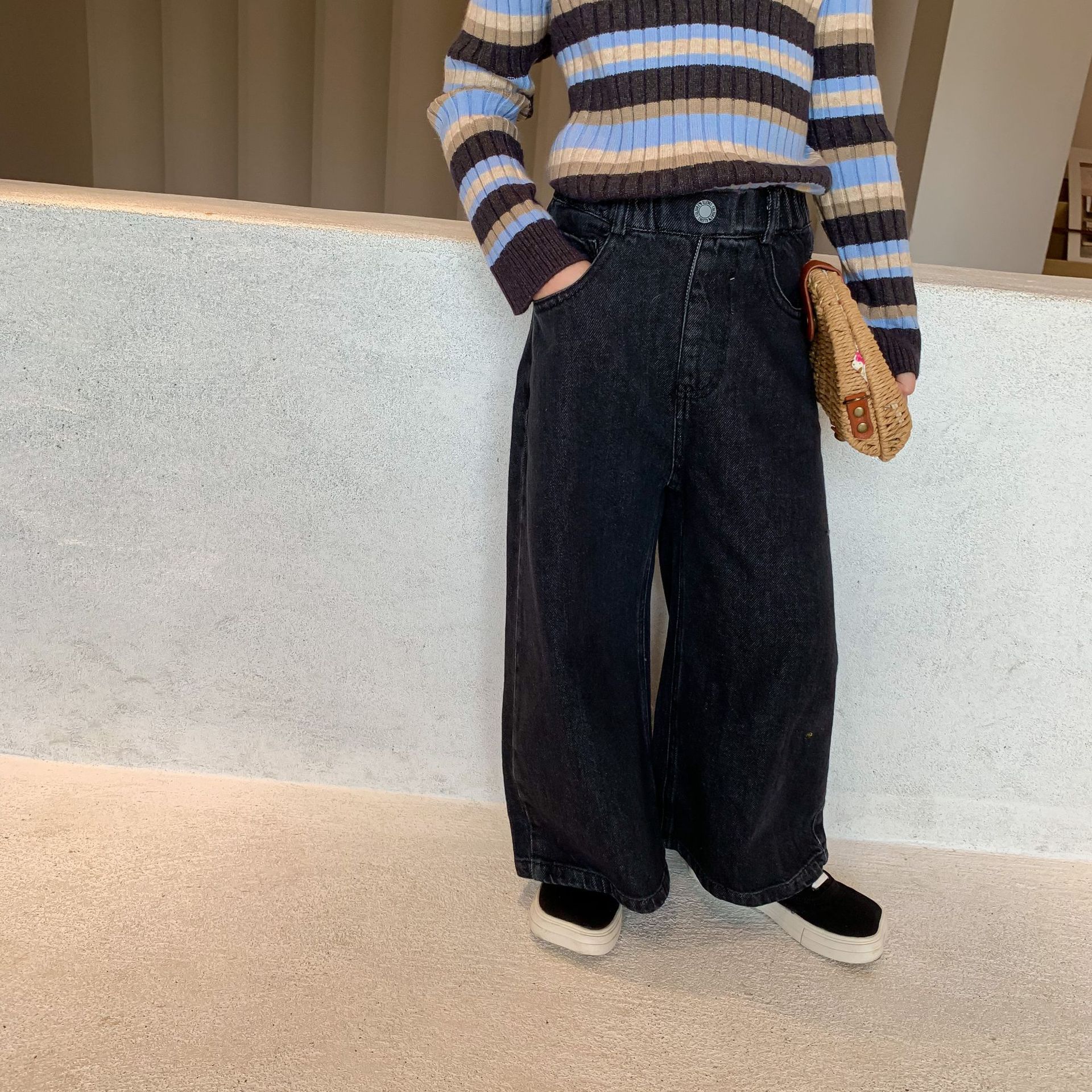 Efterår piger jeans bukser børn brede ben bukser pige jeans