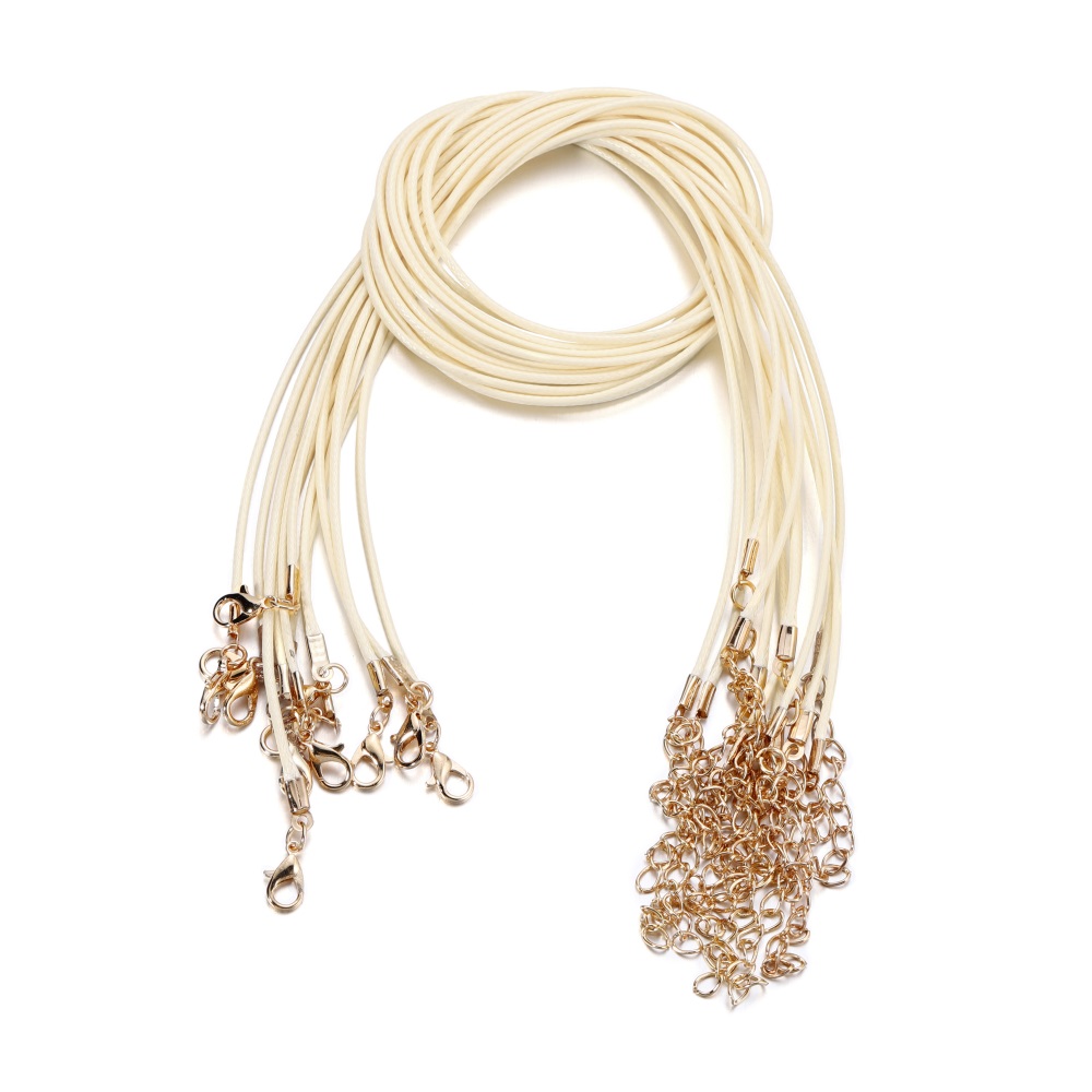 10 unids/lote 1,5mm cordón de cuero COLLAR COLGANTE con cierre cuerda trenzada ajustable para fabricación de joyería DIY collar pulsera Acces: Blanco