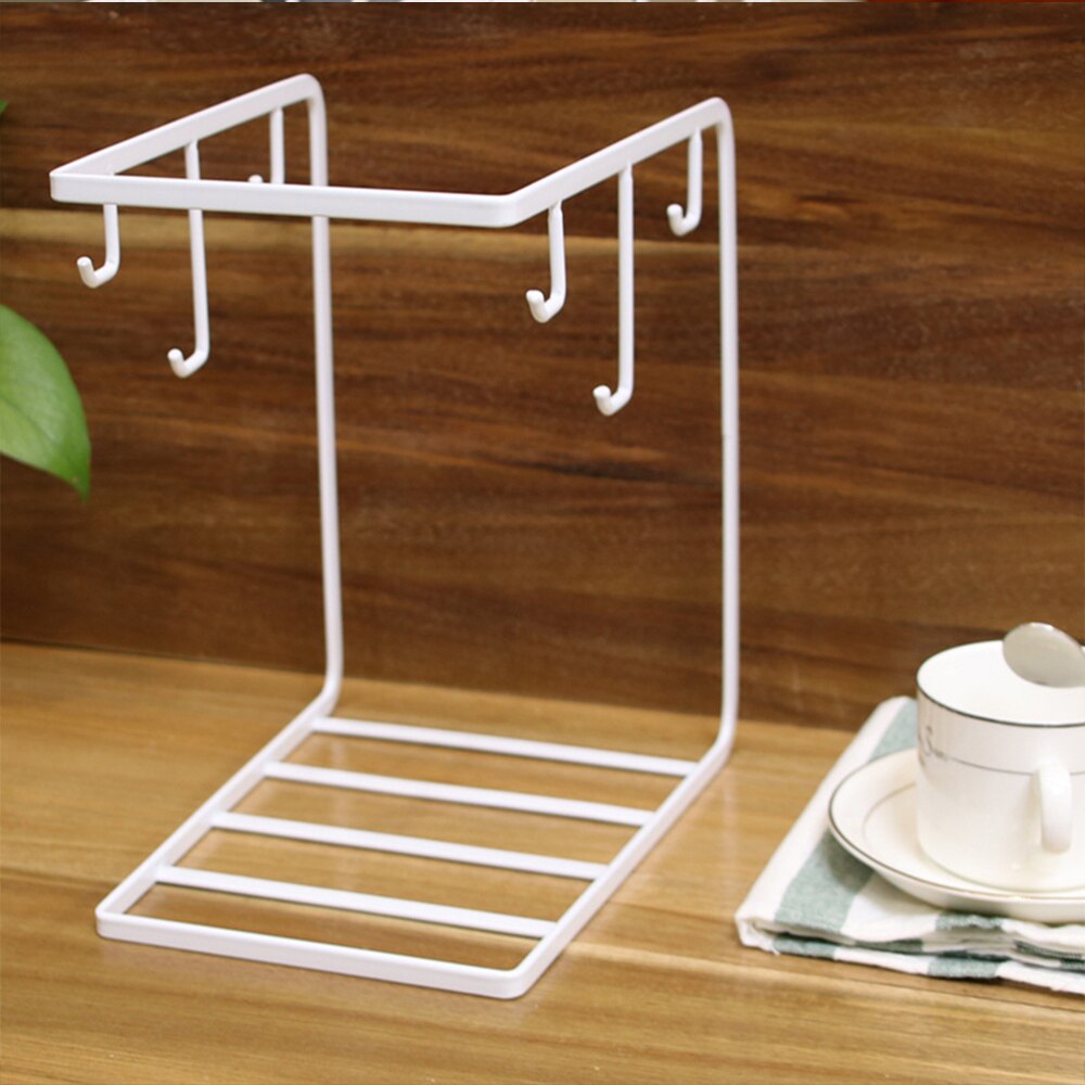 Iron Art 6 Haken Cup Rack Keuken Desktop Bekerhouder Rack Huishoudelijke Cup Opbergrek (Wit)