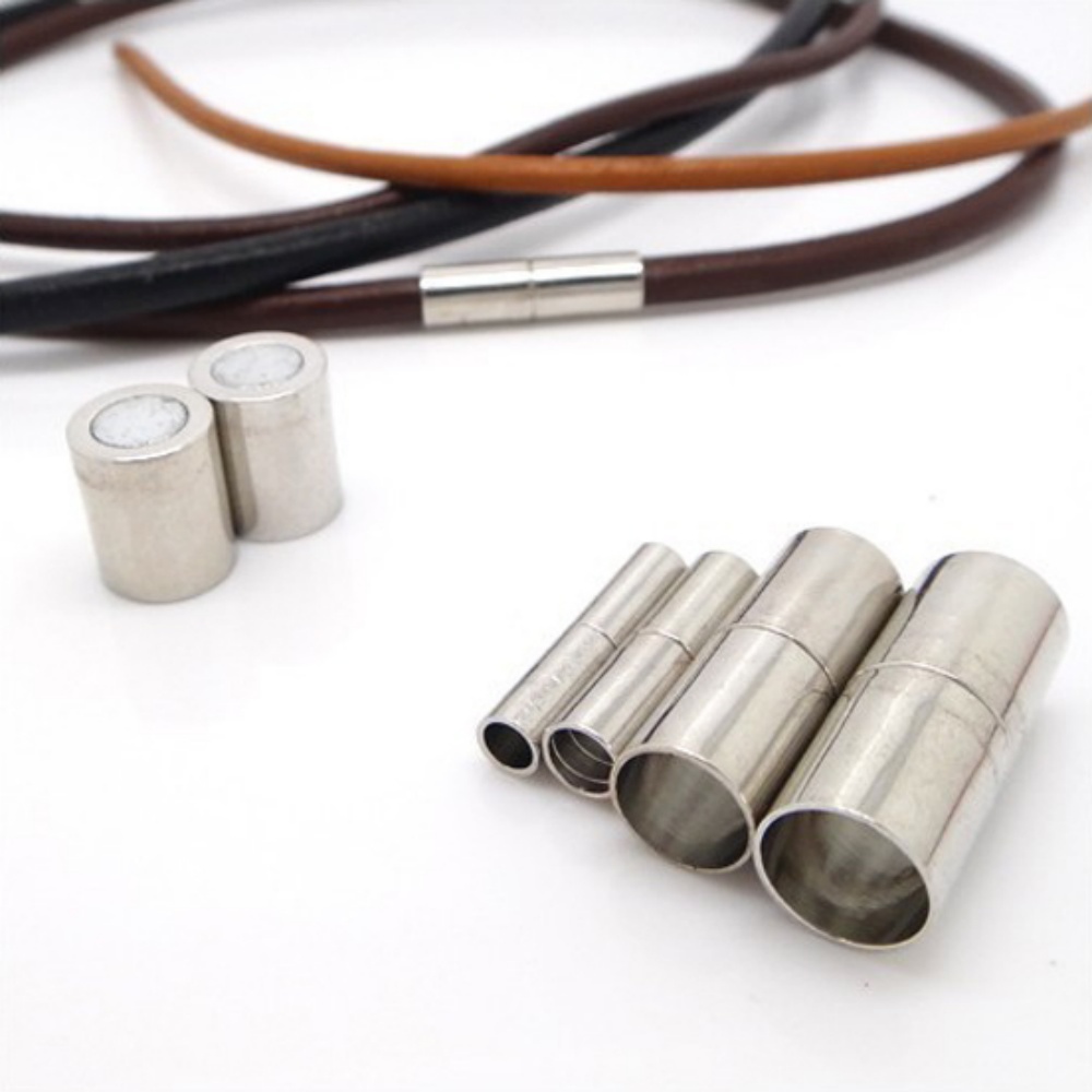 Lote de 5 unidades de cierres magnéticos fuertes cilíndricos de varios tamaños, hebilla para fabricación de joyería, accesorios de conectores de pulsera de cuerda de cuero DIY