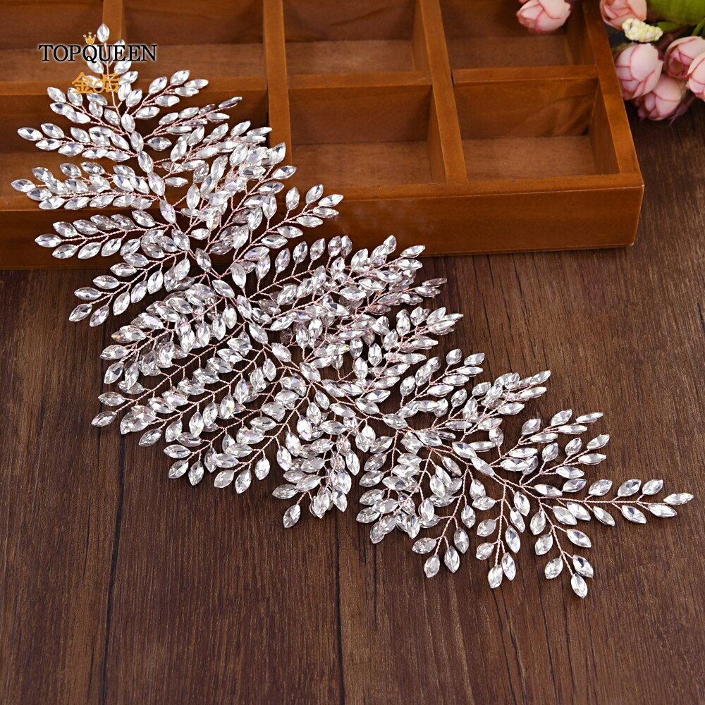 TOPQUEEN Rose Gold Jeweled Belt Wedding Dress Belt Rhinestone Belts for Women Formal Belt for Women Dresses Bridal Sash SH238-RG