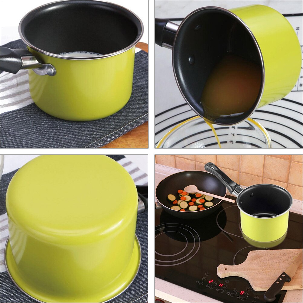 1pc Mini Milk Pot Green Carbon Steel Milk Pan Soup Pot Non-Stick Stockpot Cookware Mini Milk Stockpot Cookware