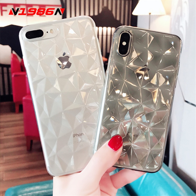 N1986N For iPhone 6 6s 7 8 Plus X XR XS Max Phone Case Luxury Diamond Texture Transparent Ultra Thin Soft TPU Case For iPhone X