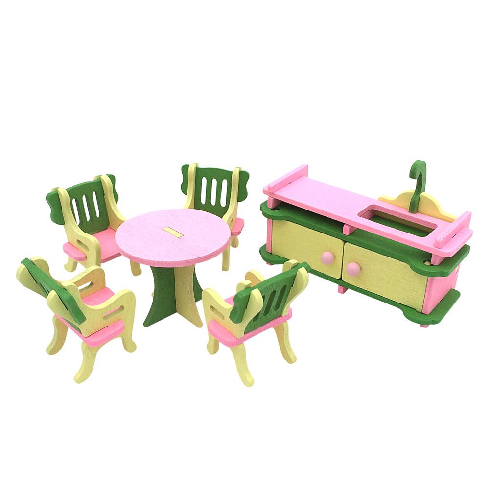 Kid Wooden Pretend Play Furniture Toy Doll Accessories Furniture Dolls House Miniature Bath Bed Living Room Children Toy: B