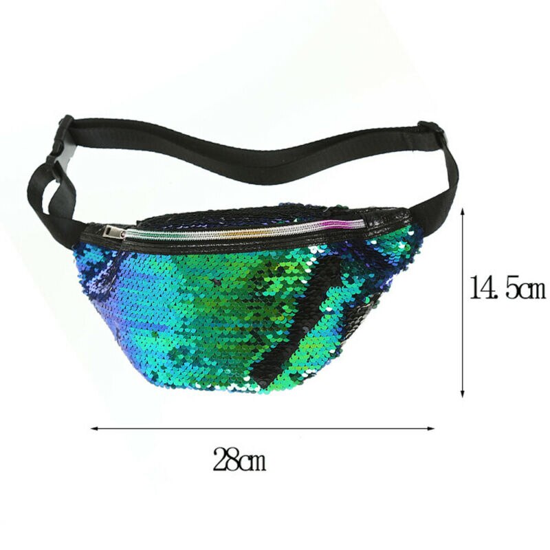 Womens Reversible Mermaid Sequins Glitter Waist Bum Bag Pack Pouch Satchel