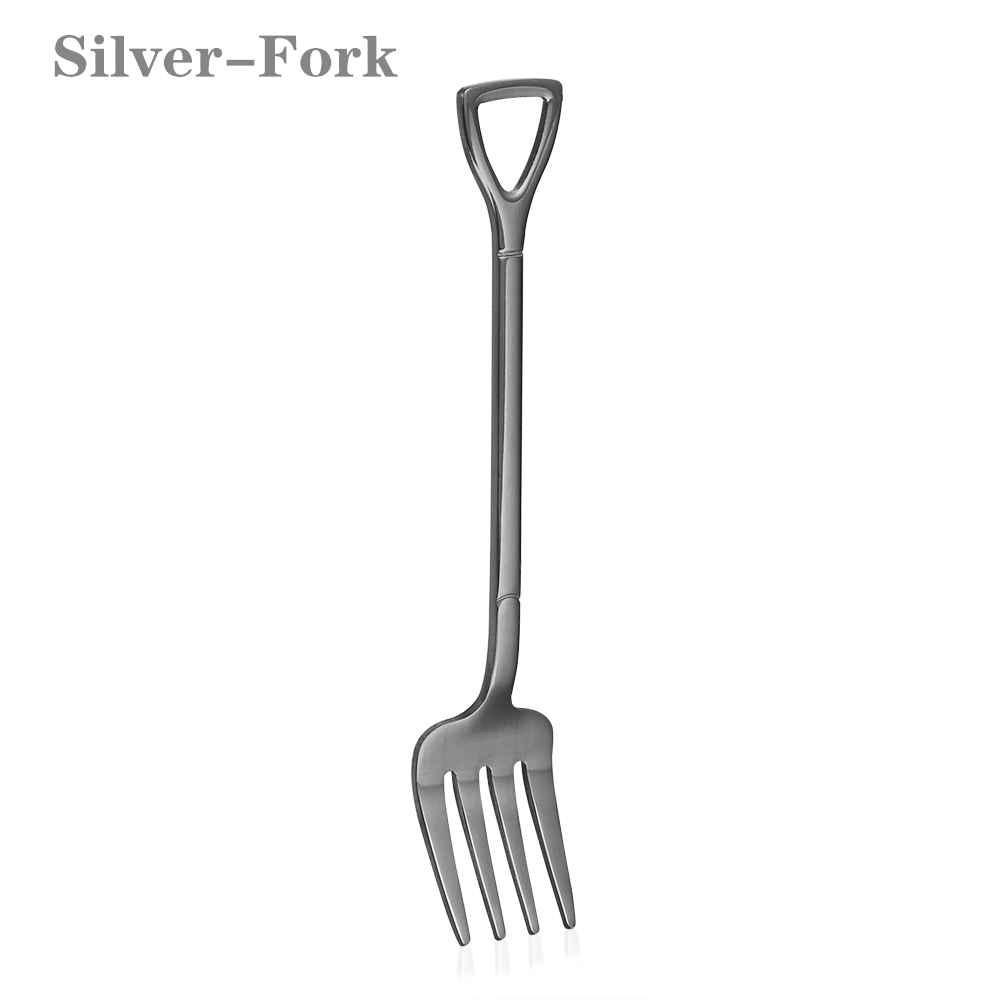 Multi-color Spoon Fork Shovel Shape Ice Cream Spoon&Fork Kitchen Gadget Long Handle Coffee Ice Cream Tool Kitchen Accessories: Silver-Fork type1