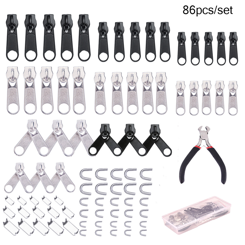 86/197pcs Metal Zipper Repair kit Bag Jacket Head Zipper Repair Kit with Storage Universal Zipper Replacement Instant Fix Slider
