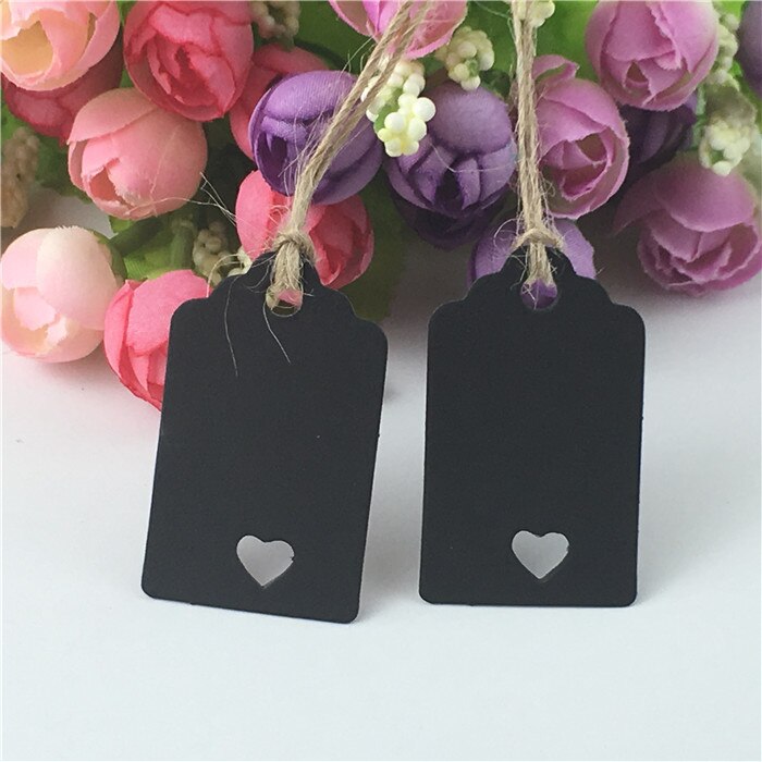 100 stks/partij 5x3 cm Blanco Papier Kleine Tags Kraft Zwart Wit Sieraden Pakket Hang Tag Met 100 stuks snaren: black