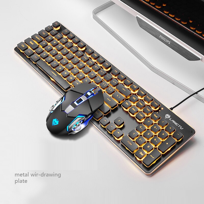 Gaming Keyboard Backlit Keyboard With Silent Gaming Mouse Set Keyboard Mouse Gamer Kit For Computer Game PC Laptop: Black Set(Orange)