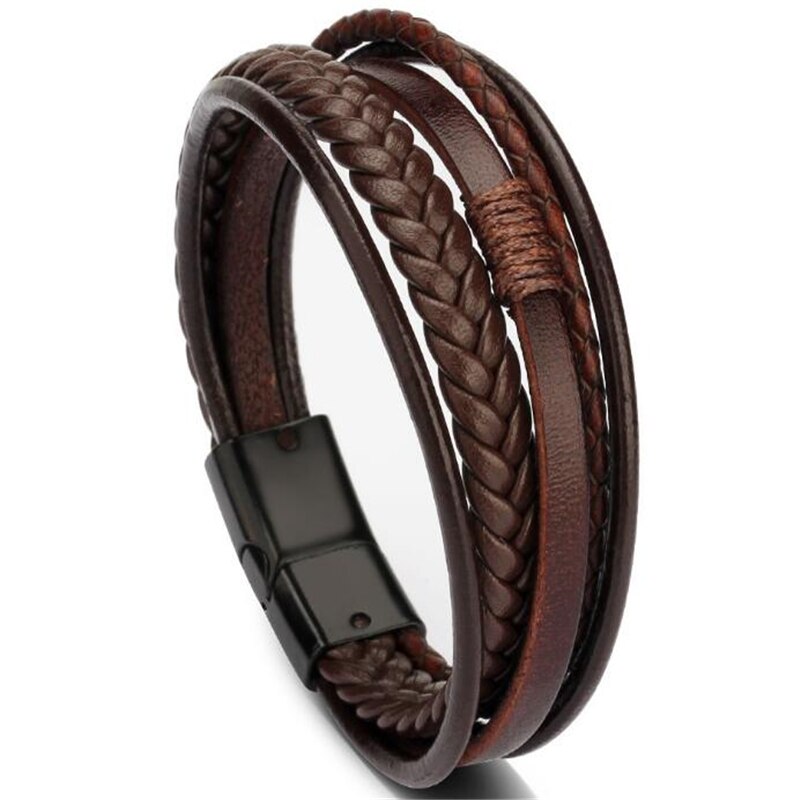 Lederen Armbanden Mannen Rvs Multilayer Gevlochten Touw Armbanden Voor Mannelijke Vrouwelijke Armbanden Sieraden: H22229 Brown