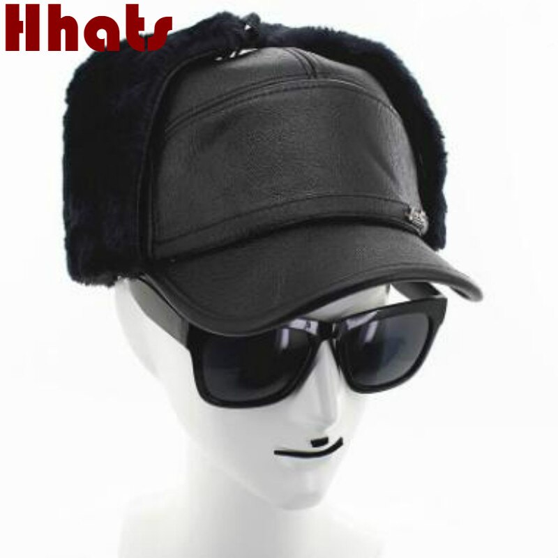 Que en la ducha hombres viejos PU bombardero sombrero grueso cálido PU orejera gorra snapback faux gorro para invierno de piel abuelo Rusia hueso negro gris