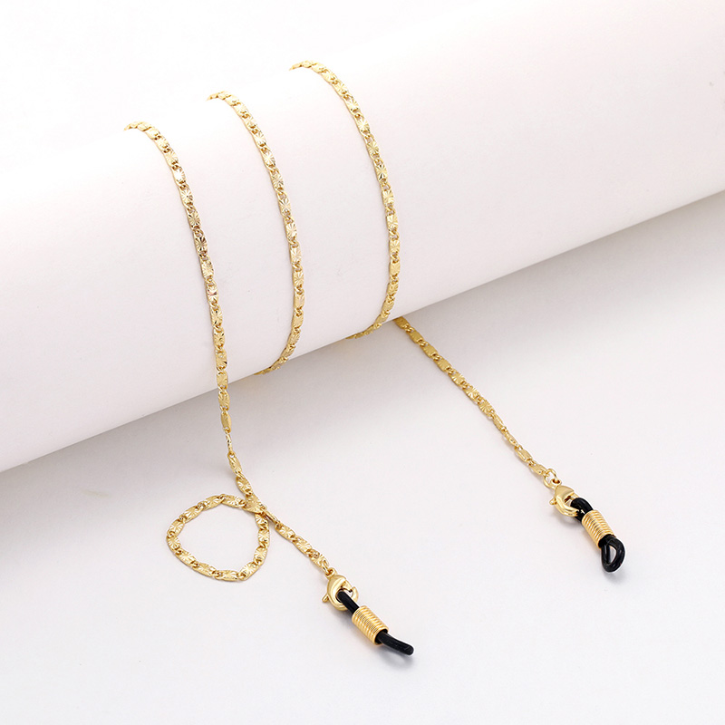 Dawapara lanyard til briller snor briller tilbehør metal prægning solbriller kæde hals snor stropholder rosa guld: Guld  -2