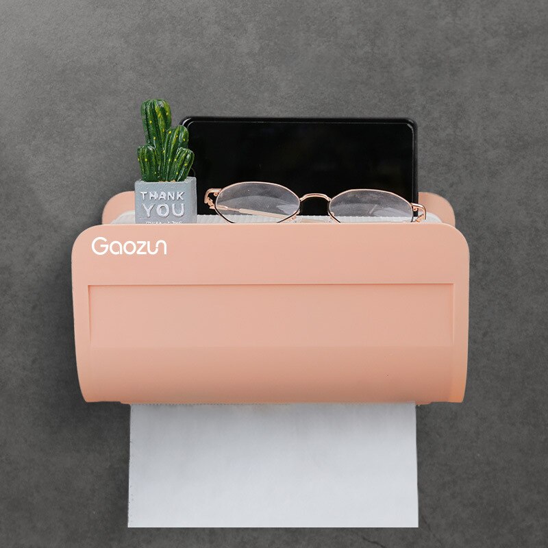 Baispo vægmonteret vandtæt tissueboks toiletpapirholder til bærbar opbevaringsholder til badeværelse badeværelsestilbehør: Stor lyserød