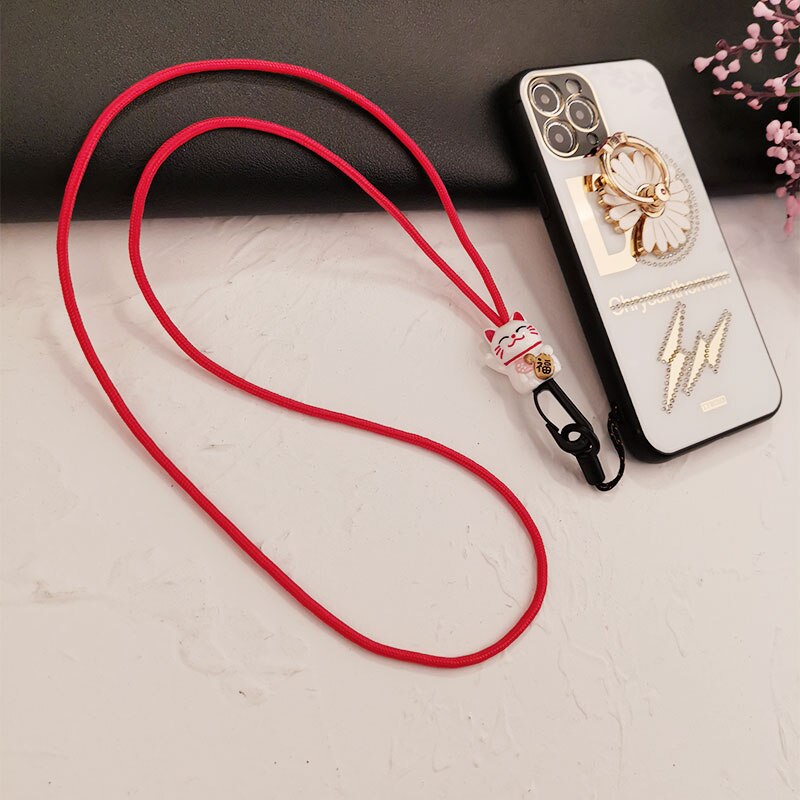 Phone Wrist Straps Lucky Cat Lanyard Strap Mobile Phone Straps Wrist Rope Hanging Neck Rope With Key chain Anti-lost Lanyard