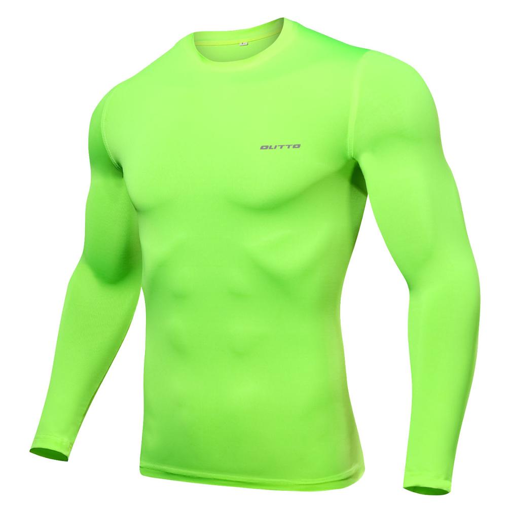 Outto hombres de ciclismo capas de la Base de manga larga de compresión de secado rápido Fitness correr ropa interior de bicicleta: Fluorescent Green / M