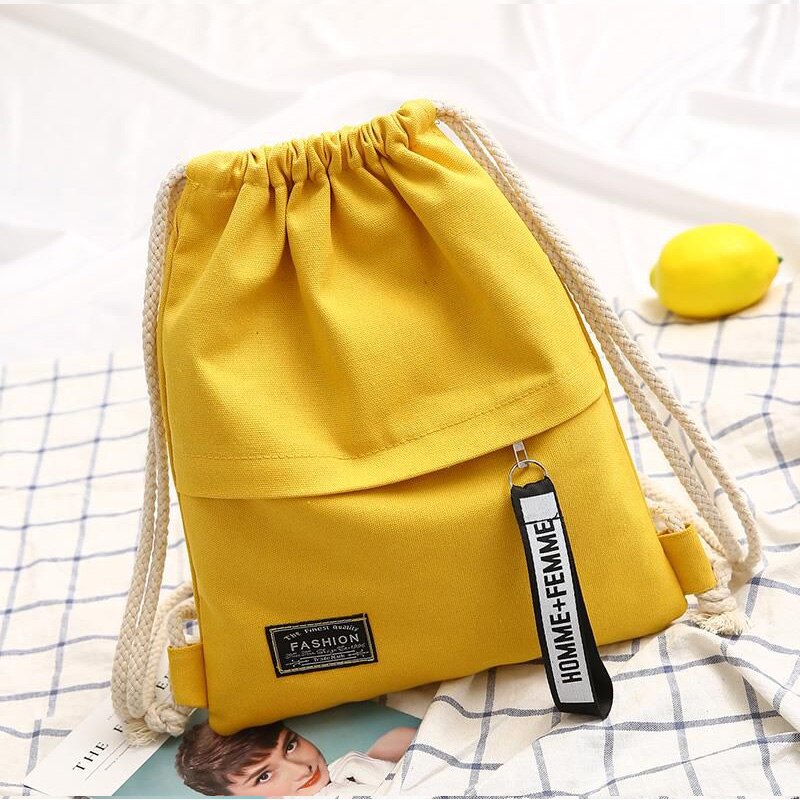 Lona drawstring mochila saco de moda feminina pequenas mochilas para meninas tecido bagpack para escola volta pacote para adolescente: B