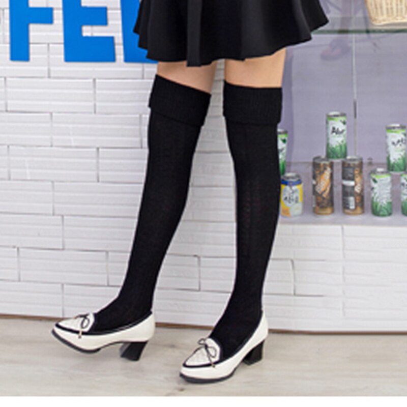 Gebreide overknee sokken dames herfst winter warme lange kousen effen kleur zwart grijs koffie kleur sokken