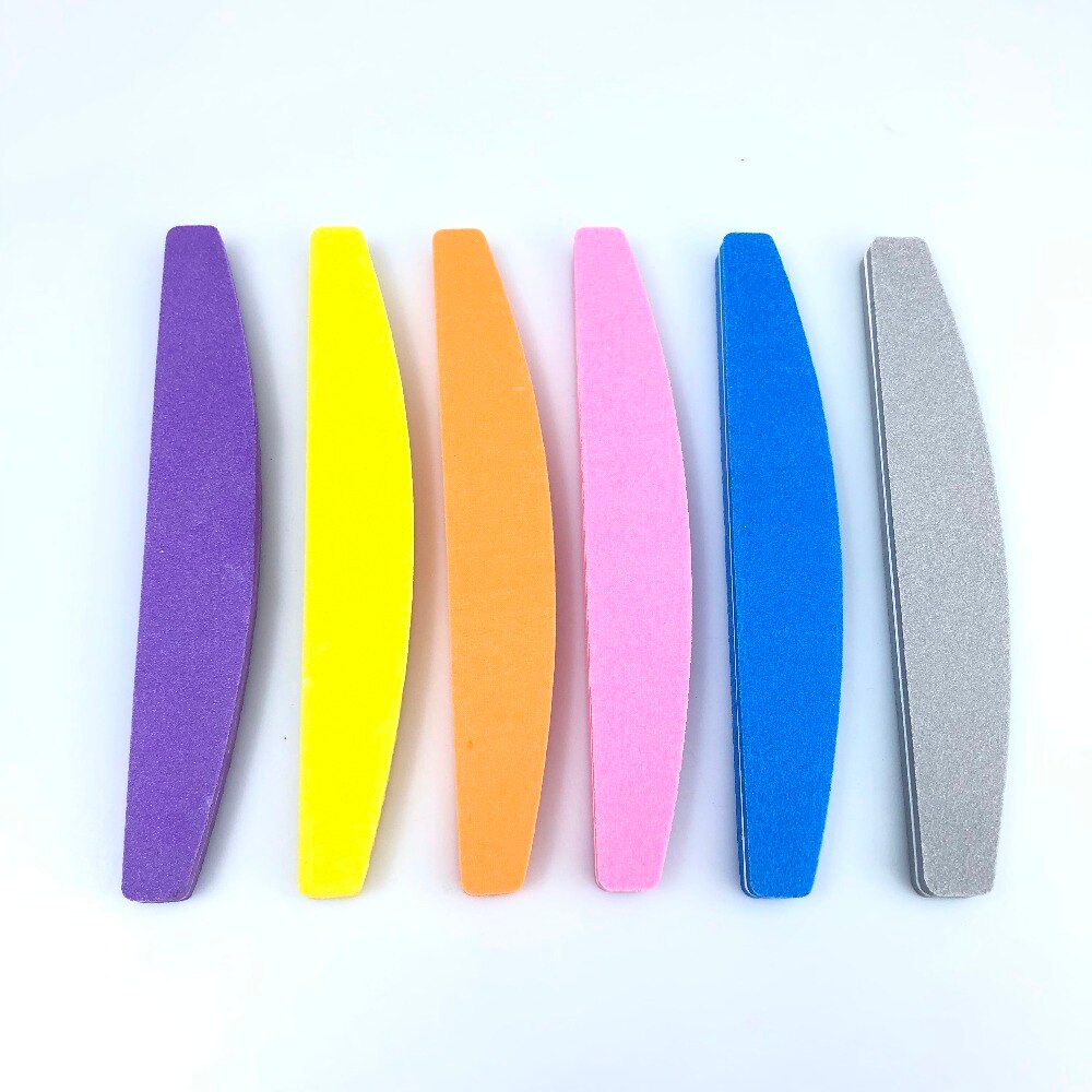 10 piezas 6 colores estilo media luna limas de uñas 100/180 protector de uñas esponja arena Lima uñas arte pedicura herramientas