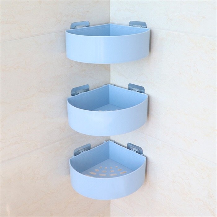 Bathroom Accessories Storage Shelf & Rack Waterproof Floating Shelf Home Decoration Kitchen Free Punching Wall Hanging H1148: Blue B