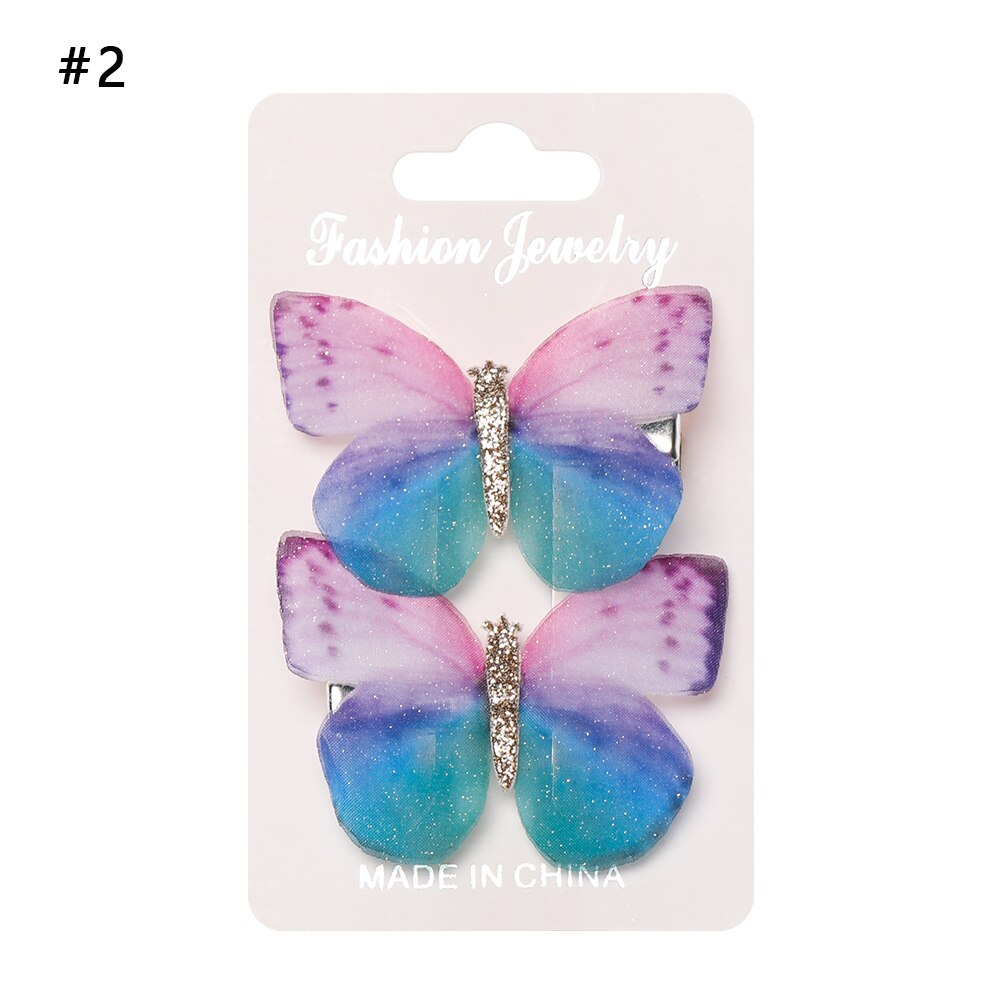 2 Pcs Girls Colorful Butterfly Cartoon Hairpin Children Hair Clips Crystal Sequins Barrettes Princess Hair Accessories: 02