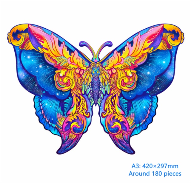Unique Shape Wooden Animal Puzzles for Adults DIY Mysterious Owl Puzzle Animal Shaped Puzzles for Kids Jigsaw Puzzle: A3 Butterfly