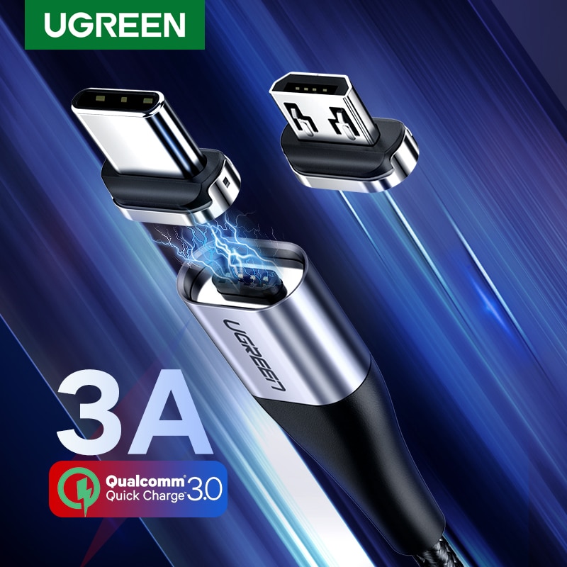 Ugreen tipo magnético usb c cabo 3a carregamento rápido micro cabo usb para samsung xiaomi ímã carregador do telefone móvel cabo de dados fio