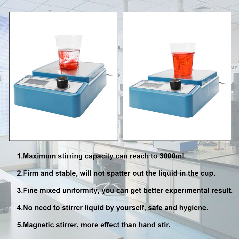 Mini Size Magnetic Stirrer Magnetic-mixer with Stir Bar 2400 rpm Max Stirring Capacity 1000ml Volume