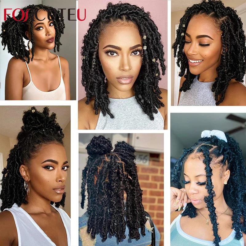 Distressed Butterfly Locs Crochet Hair Butterfly Bob Faux Locs 12inch Crochet Braids Hair Black Messy Soft Locs