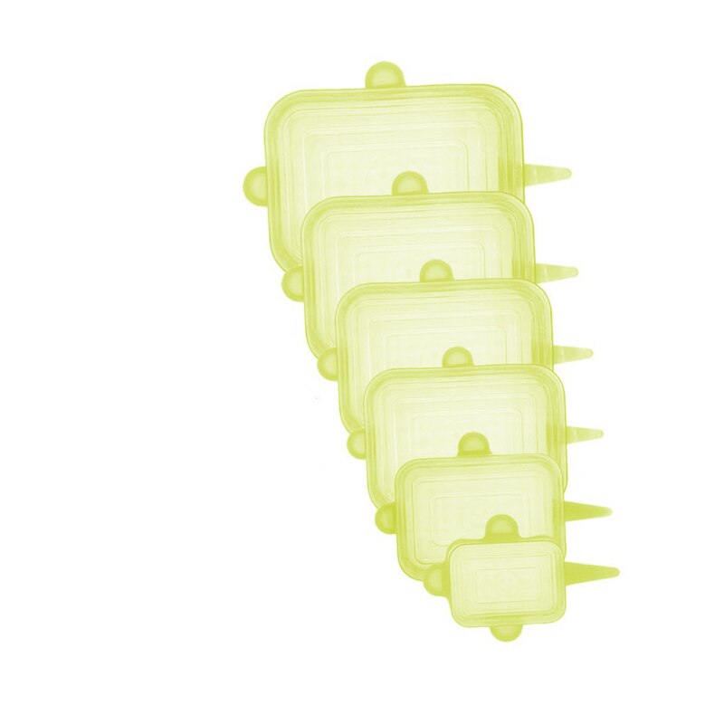 Couvercle alimentaire en Silicone, 12 pièces, rectangulaire, réutilisable, extensible, ajustable: Bleu / 6PCS